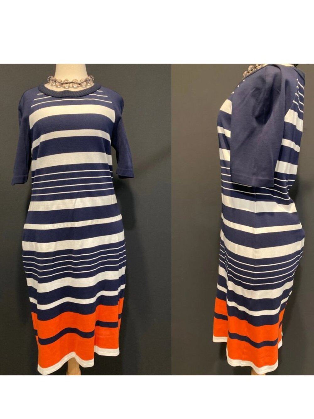 Michael Kors Navy Blue Stripe Sweater Midi Dress Size 12